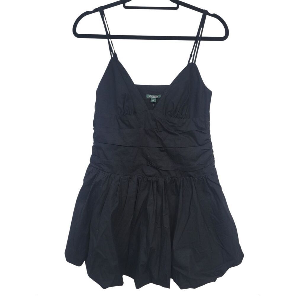 Wild Fable Black Ruched Bubble Hem Mini A-Line Dress Size Small Nwt